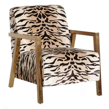 Sillón Tropical Tejido Tigre Metal Oro Salón, 63,50 Cm