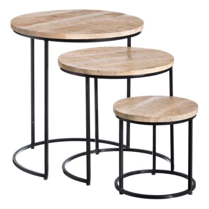 Set 3 Mesas Auxiliares Industrial Madera, 50 Cm