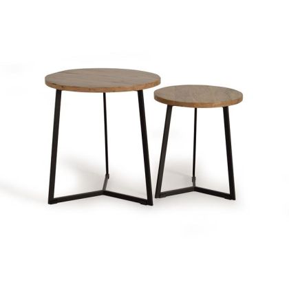 Set 2 Mesas Auxiliares Madera Reciclada Natural Hierro Negro, 60 Cm