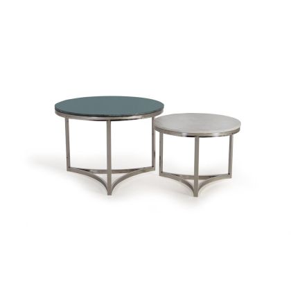 Set 2 Mesas Centro Acero Mármol Verde Blanco, 70 Cm