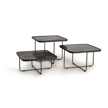 Set 3 Mesas Auxiliares Mármol Oscuro Metal, 60 Cm
