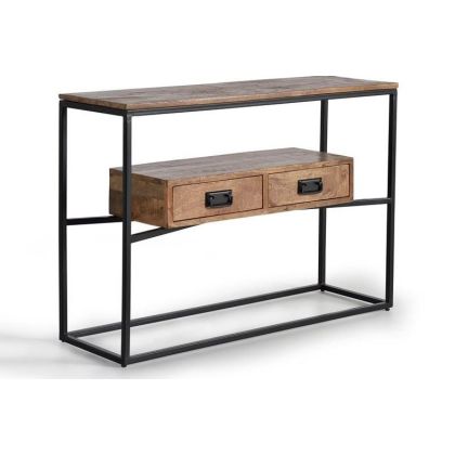 Consola  Madera Natural 2 Cajones Agrupados Hierro, 110 Cm