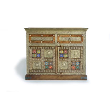Aparador Acacia Azulejos Bronce Repujado Oro, 90 Cm
