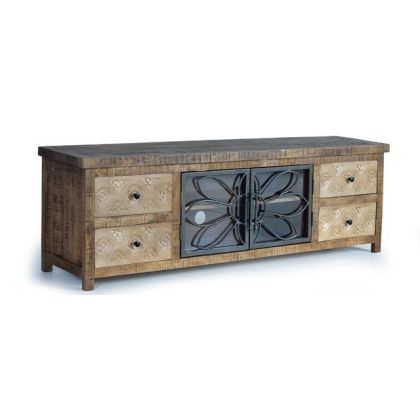 Mueble TV Estilo Industrial Puertas Metal Madera Mango, 170 Cm