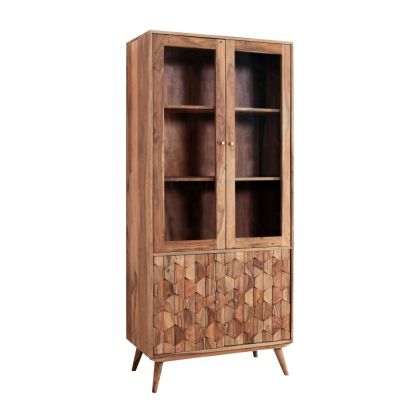 Acacia Wood Diamond Pattern Display Cabinet, 90 Cm