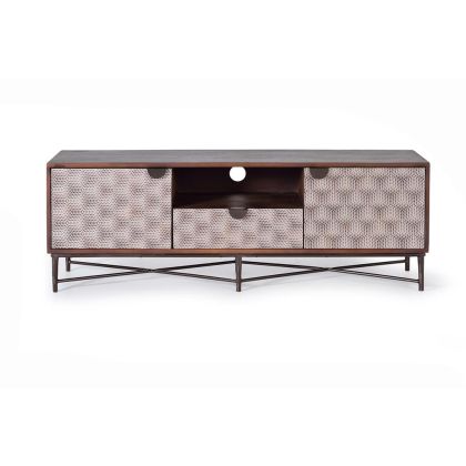 Mueble TV Madera Nogal Metal 2 Puertas, 143 Cm