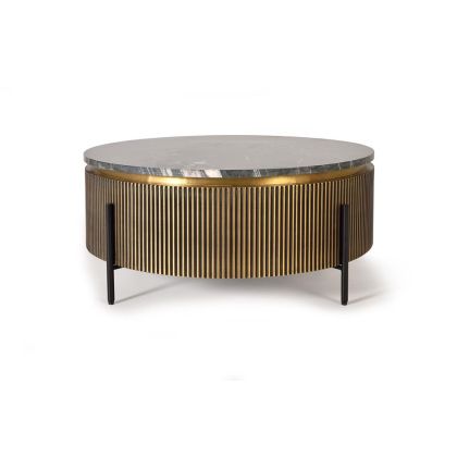 Mesa Centro Madera Mango Mármol Dorado/Negro, 90 Cm