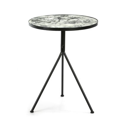 Side Table 60x60x78 Aged Mirror/Black Metal