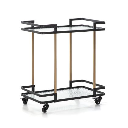 Serving Trolley 68x40x78 Glass/Gold/Black Metal