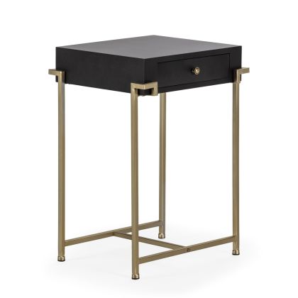 Nightstand 43x38x61 Metal/Pine Wood -- Gold/Black Nightstand 43x38x61 Metal/Pine Wood -- Gold/Black