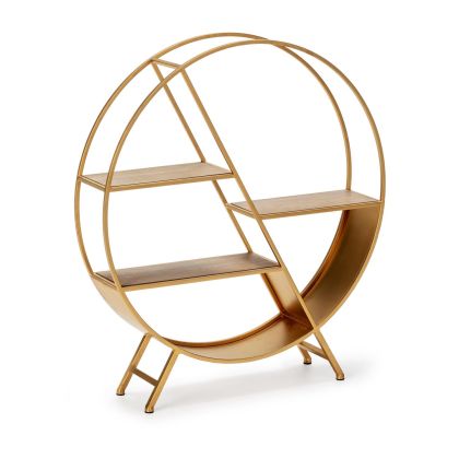 Estantería 78x17x86 Metal/Madera de Pino reciclado Dorado/Natural