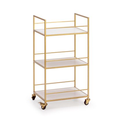 Mueble Auxiliar Camarera Art Decó en Metal dorado y Madera blanca.