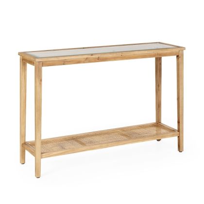 Consola 120x36x80 Madera/ Cristal/Ratán 