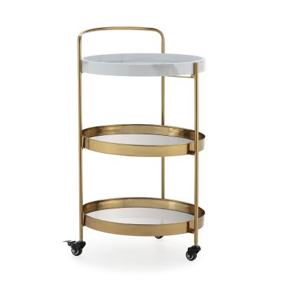 Bar Cart 50x46x81 Metal/Artificial Marble/Mirror -- Gold/White