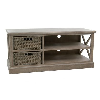TV Stand 2 Baskets Natural Wood, 120 cm