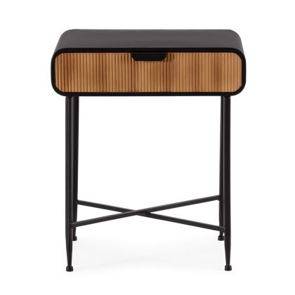 Nightstand 57x42x67 Metal/Wood -- Black/Natural