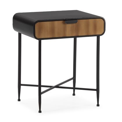 Mesita de Noche Metal Madera, Negro Natural, 57 Cm