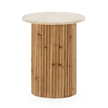 Side Table 48x48x60.5 Wood/Travertine Marble -- Natural
