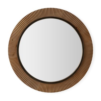 Espejo de Metal y Madera en Dorado/Natural/Negro, 108 Cm.