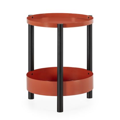 Mesa Auxiliar en Metal y Madera de Abeto en Coral/Negro.