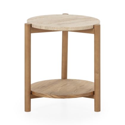 Side Table 43.5x43.5x51.5 Birch Wood/Travertine Marble -- Natural