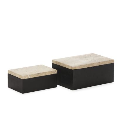 Set/2 Caja 26x17x12/20x13x9 Madera de Abeto/Mármol Travertino -- Negro
