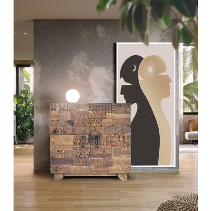 Natural Carved Reclaimed Wood Sideboard, 90 Cm