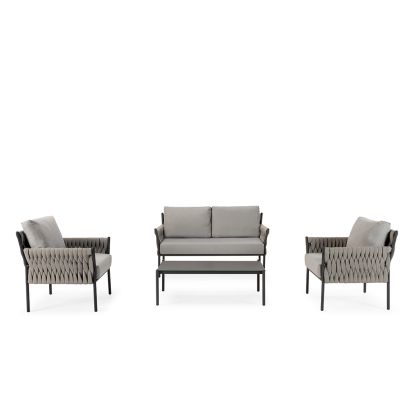 Terrace Set 80x77x79/147x77x79/110x66x37 Synthetic Rope/Fabric/Metal -- Dark Grey/Black