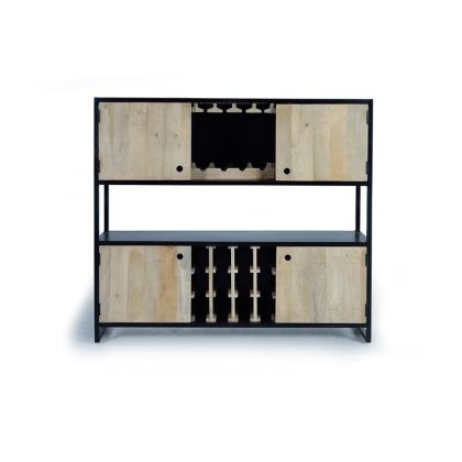 Aparador Botellero Mango Natural Metal, 4 Puertas, 146 Cm