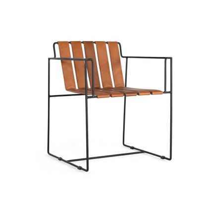 Sillón Tapizado Piel Marrón Estructura Metal Negro, 76 Cm