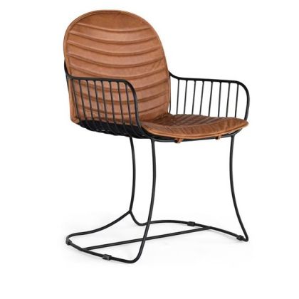 Silla Piel Marrón claro Metal, 92 Cm