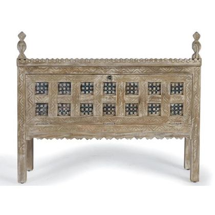 Consola 1 Puerta Estilo Oriental Madera Mango Tallada, 110 Cm