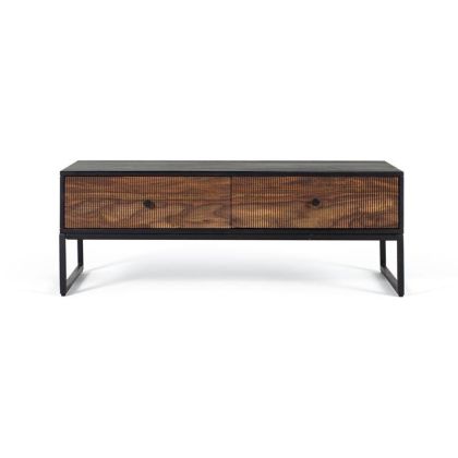 Mesa centro 2 Cajones Mango Marrón Metal, 110 Cm