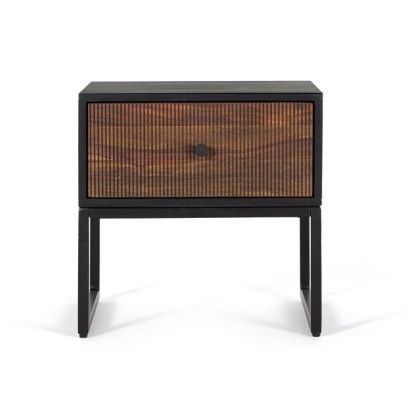 Mesita De Noche Palisandro Mango Metal 1 Cajón, 45 Cm