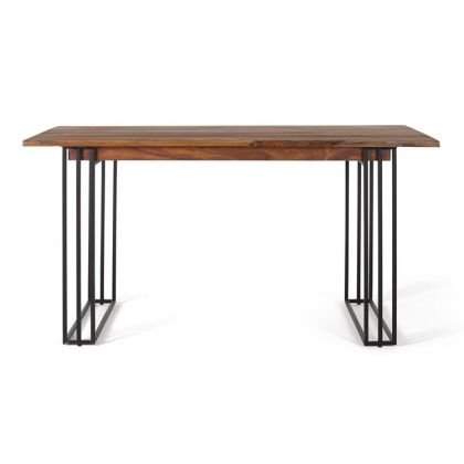 Mesa De Comedor Tapa Madera Natural Pie Tubular Metal, 150 Cm