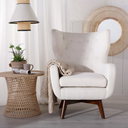 Sillón Tejido Beige Madera Salón, 75 Cm