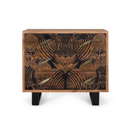 Cómoda  3 Cajones Texturizados Madera Natural Negro, 93 Cm