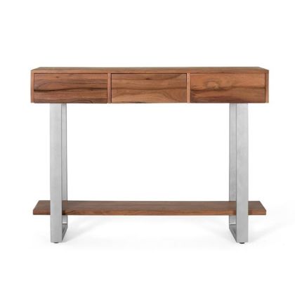 Consola Madera natural 3 Cajones Estante Inferior, 120 Cm