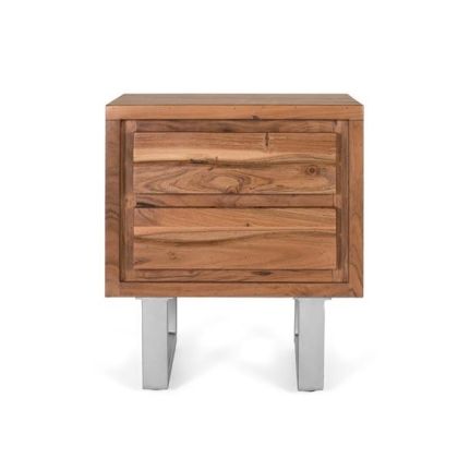 Mesita De Noche Acacia Natural 2 Cajones, 56 Cm