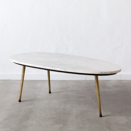 Mesa De Centro diseño moderno Blanco Bronce, 110 Cm