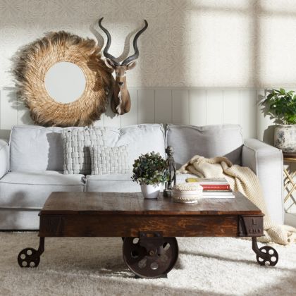 Mesa De Centro Retro Gris Negro Madera, 135 Cm