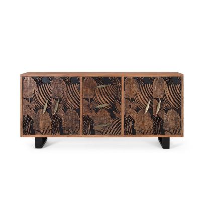Aparador 3 Cajones 4 Puertas Acacia Natural Negro, 175 Cm