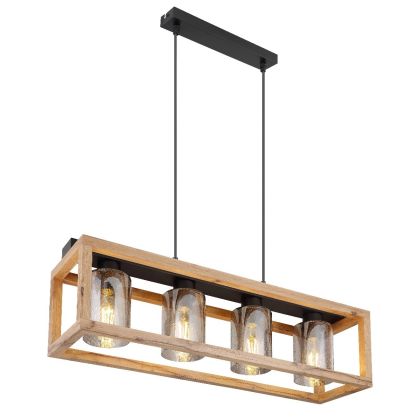 Lámpara De Suspensión 4 Luces Metal Negro Cristal Ahumado, 75 cm
