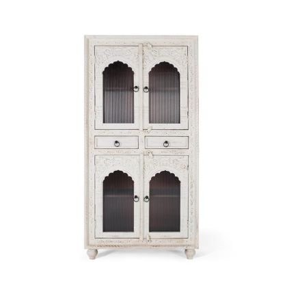 Vitrina 4 Puertas Cristal 2 Cajones Mango Blanco, 180 Cm