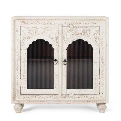 Aparador 2 Puertas Cristal Mango Blanco Viejo, 90 Cm