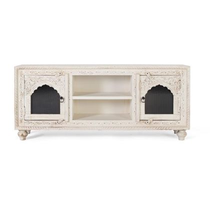 Mueble TV Mango Viejo 2 Puertas Cristal Tallado, 150 Cm