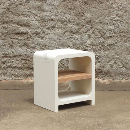 Cement Effect Wood Nightstand, 50 Cm