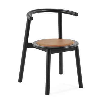 Silla Estilo Industrial en Madera negra y P.Piel marrón.