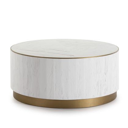 Coffee Table 100x100x45 White Wood/Gold Metal