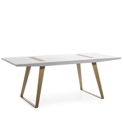 Mesa de comedor art decó en madera de olmo blanco y metal dorado.
